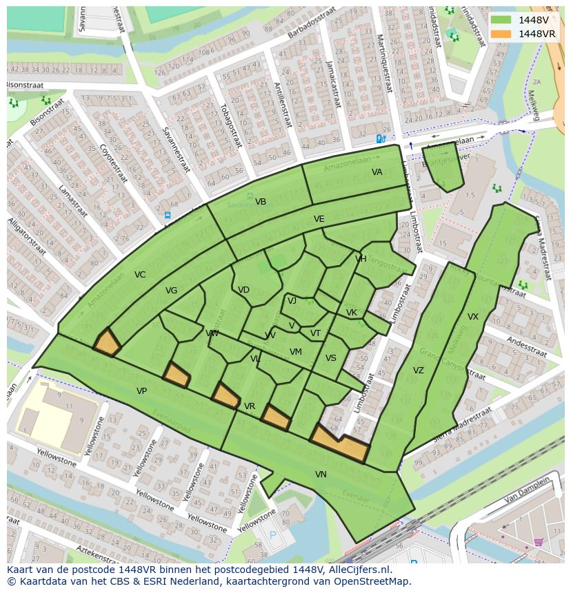 Afbeelding van het postcodegebied 1448 VR op de kaart.