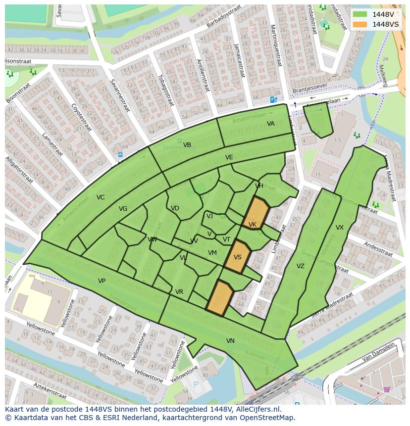 Afbeelding van het postcodegebied 1448 VS op de kaart.