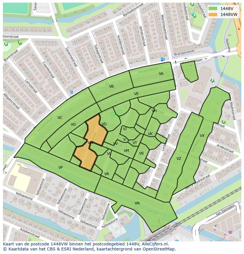 Afbeelding van het postcodegebied 1448 VW op de kaart.