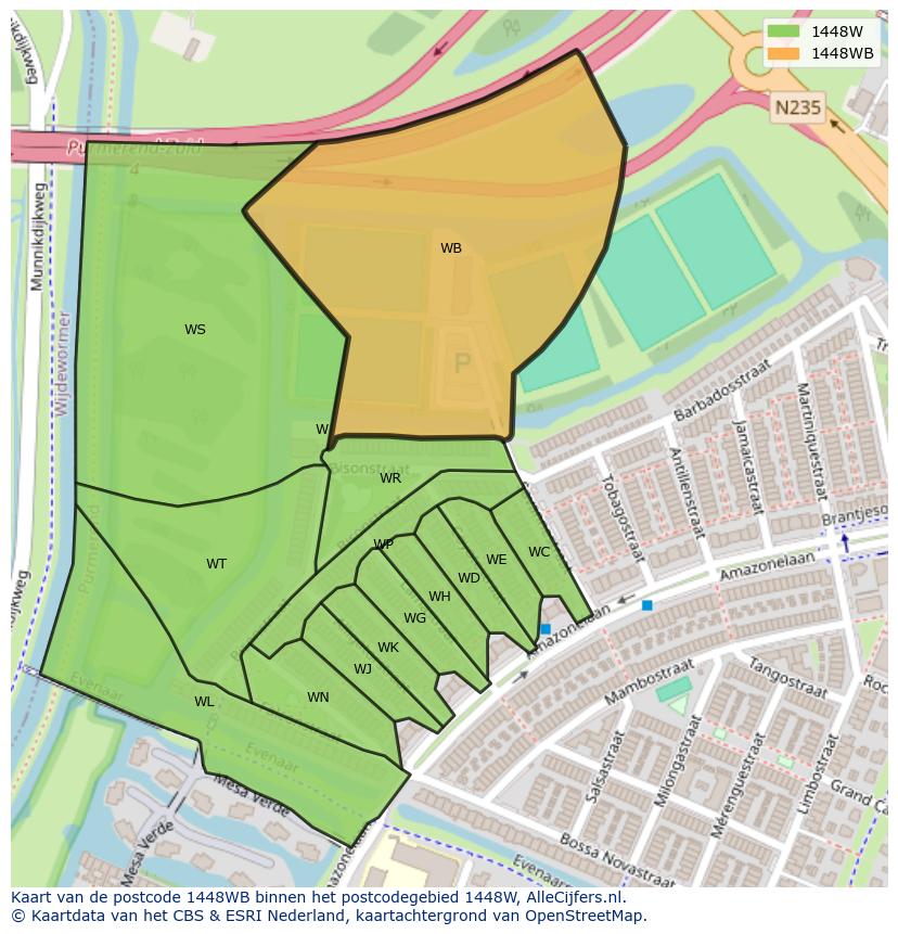 Afbeelding van het postcodegebied 1448 WB op de kaart.