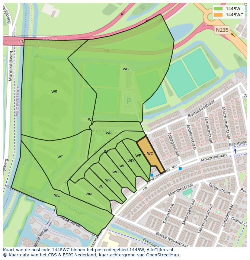 Afbeelding van het postcodegebied 1448 WC op de kaart.