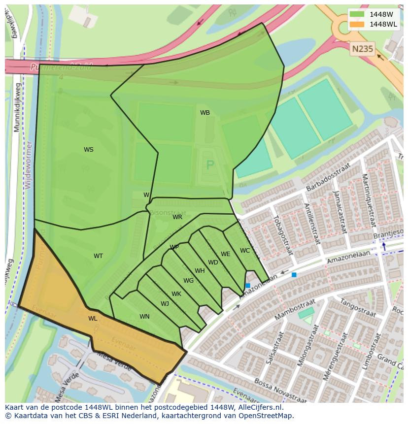 Afbeelding van het postcodegebied 1448 WL op de kaart.