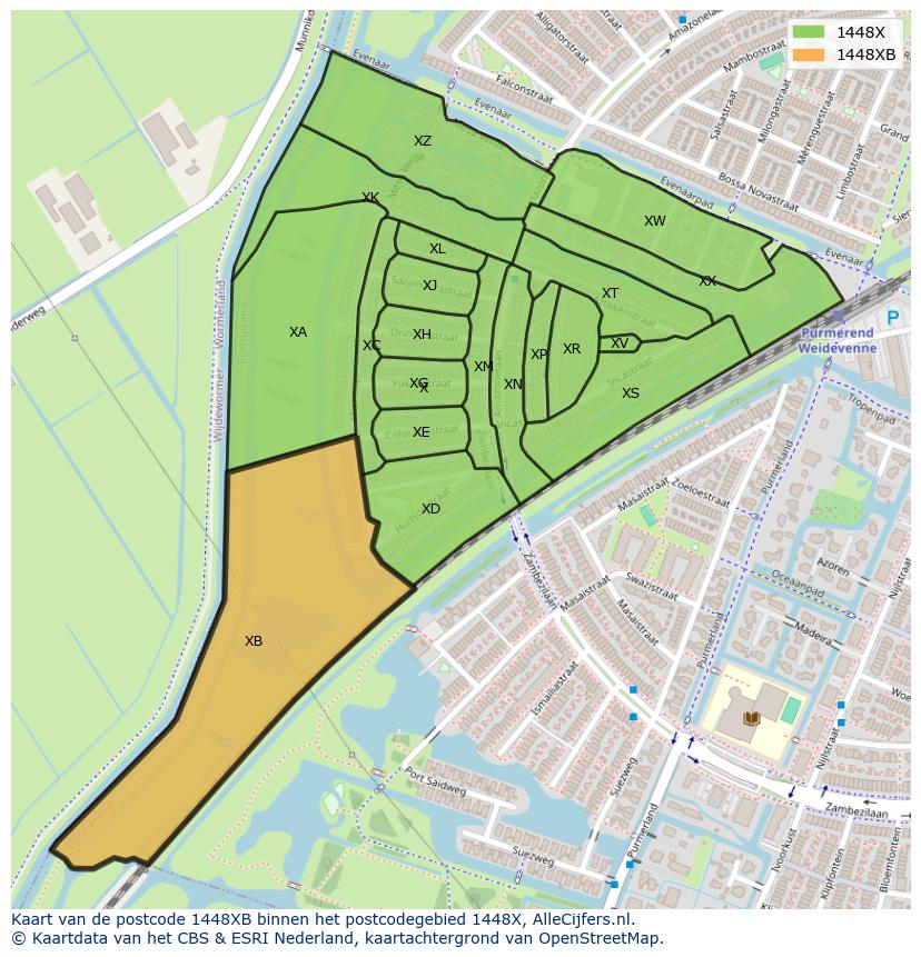 Afbeelding van het postcodegebied 1448 XB op de kaart.
