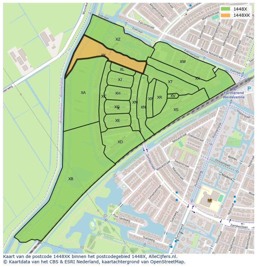 Afbeelding van het postcodegebied 1448 XK op de kaart.