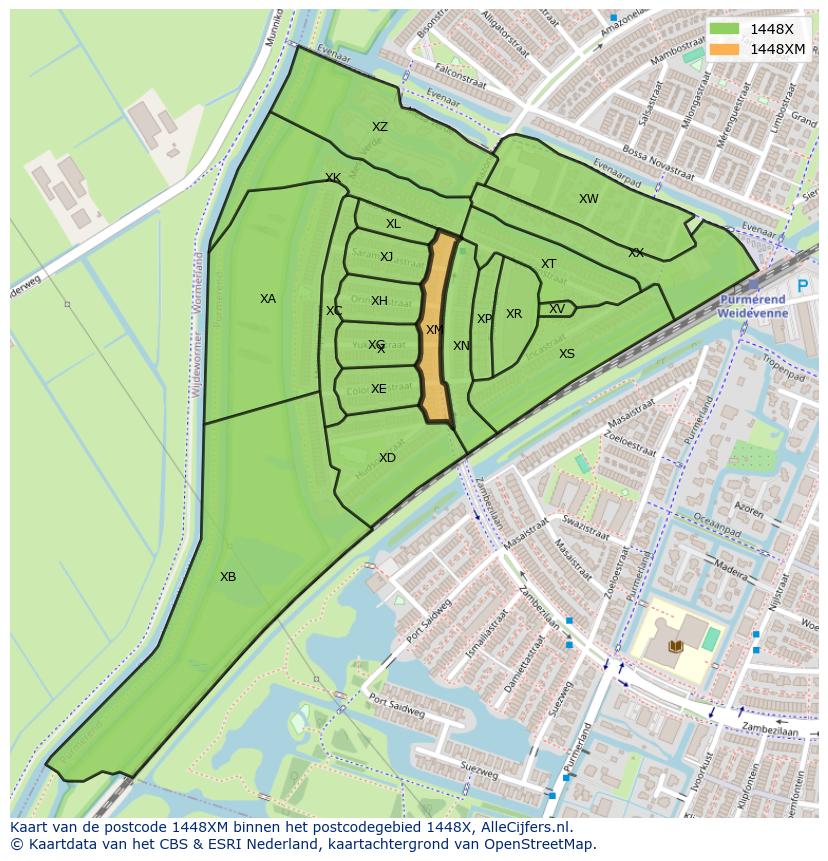 Afbeelding van het postcodegebied 1448 XM op de kaart.