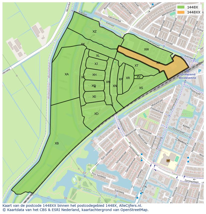 Afbeelding van het postcodegebied 1448 XX op de kaart.