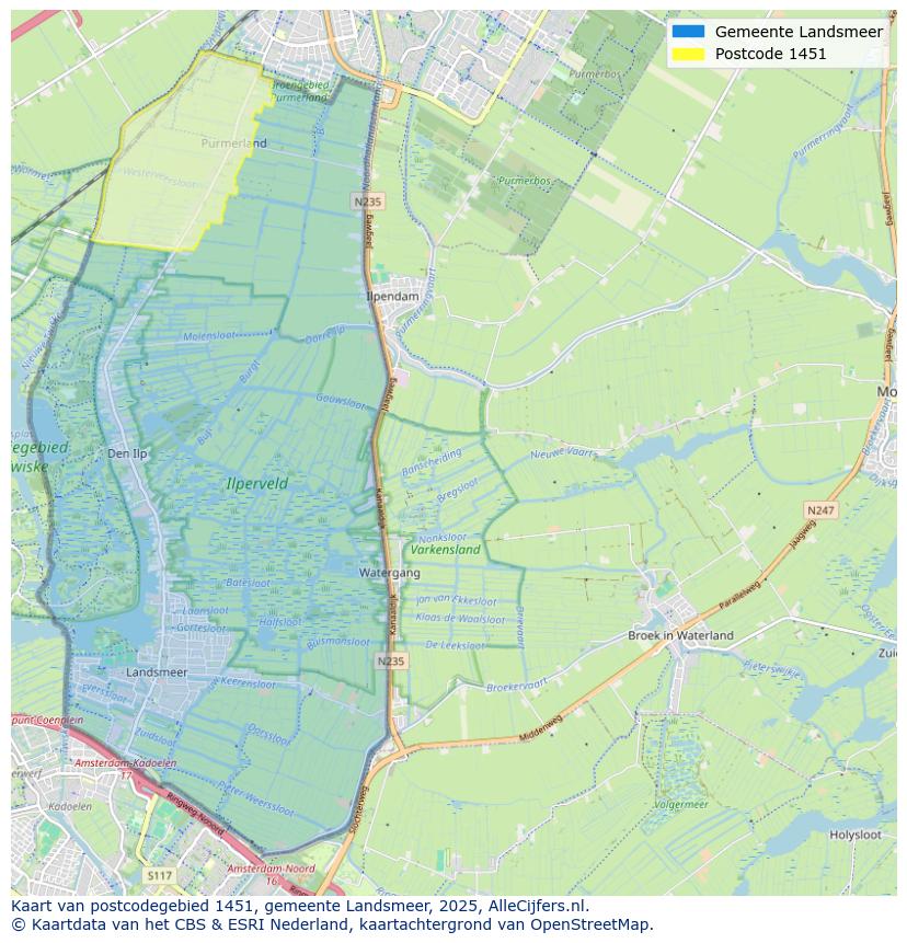 Afbeelding van het postcodegebied 1451 op de kaart.