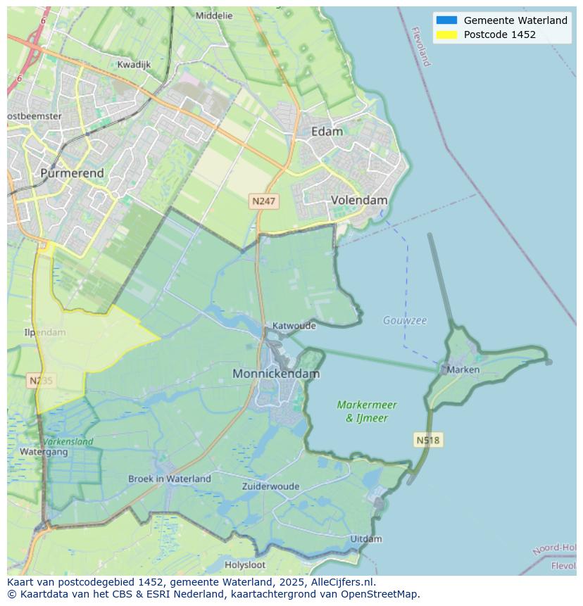 Afbeelding van het postcodegebied 1452 op de kaart.