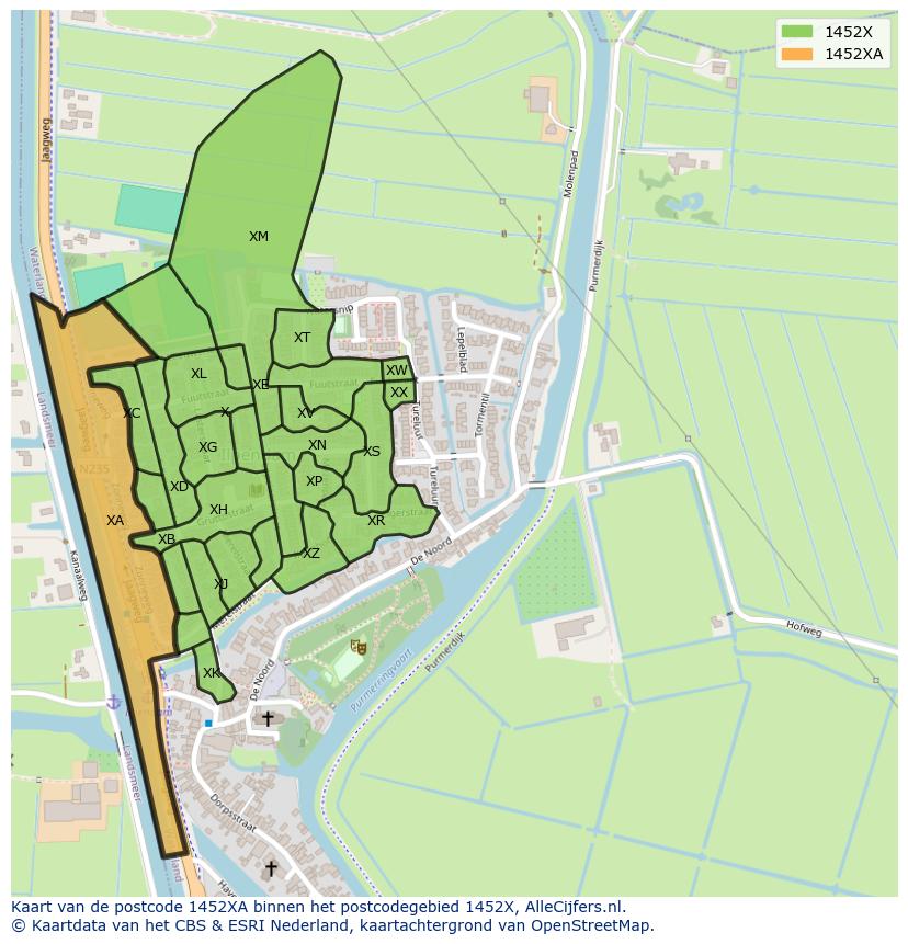 Afbeelding van het postcodegebied 1452 XA op de kaart.