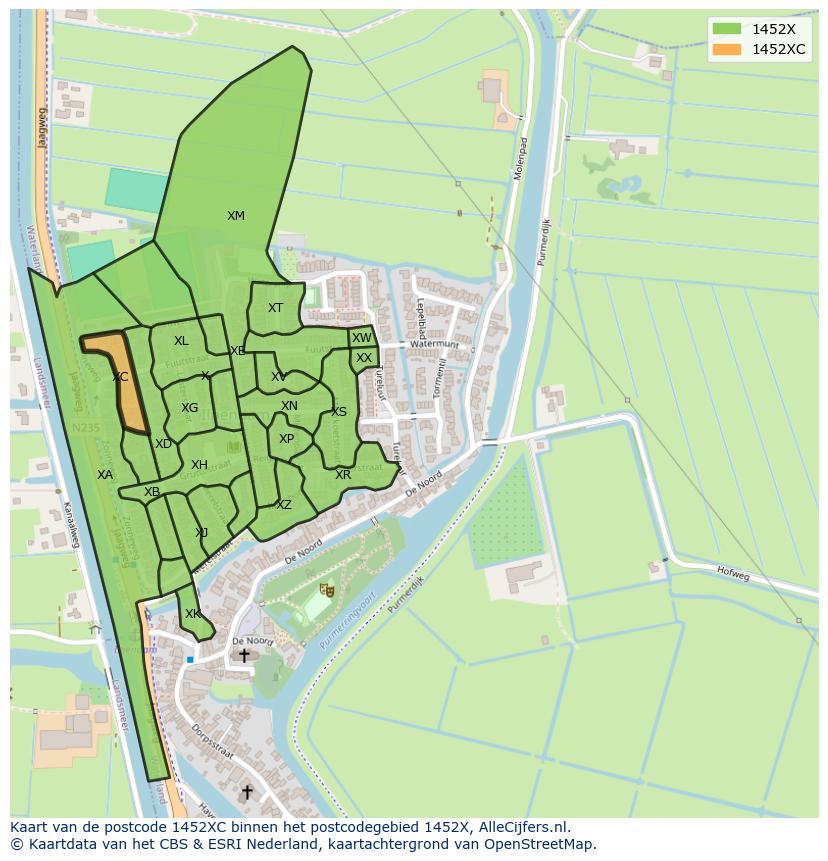 Afbeelding van het postcodegebied 1452 XC op de kaart.