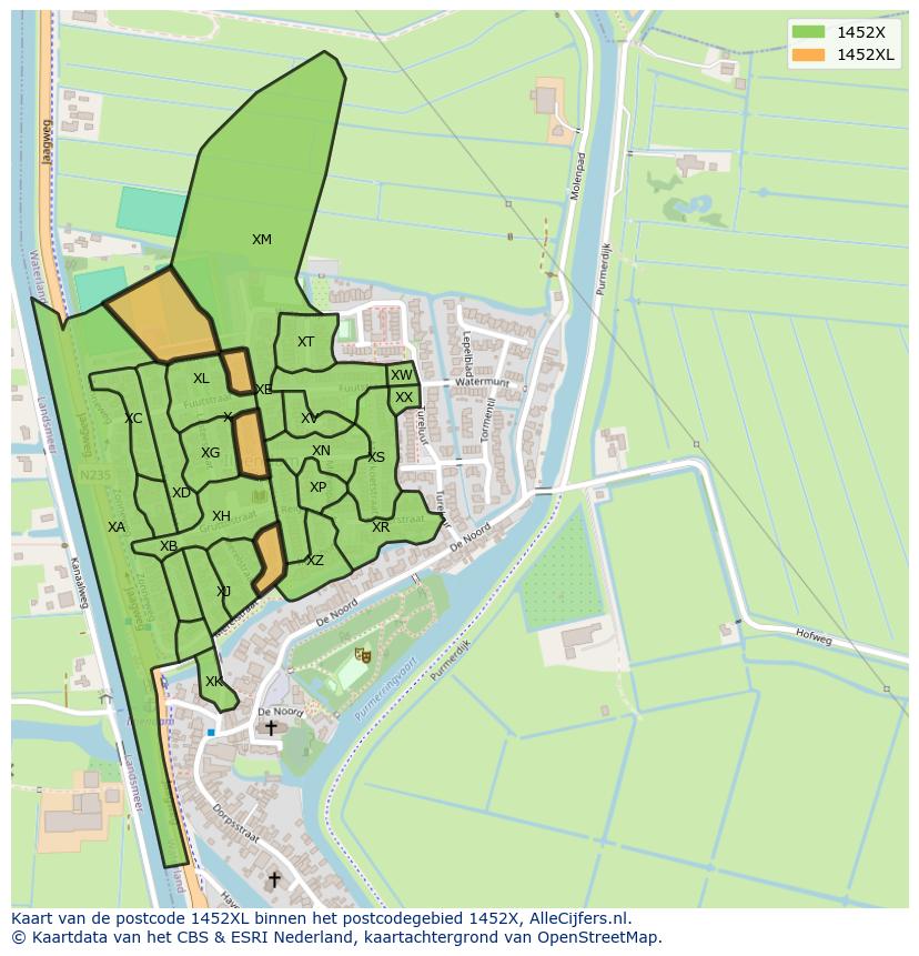 Afbeelding van het postcodegebied 1452 XL op de kaart.