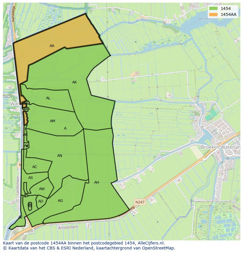 Afbeelding van het postcodegebied 1454 AA op de kaart.