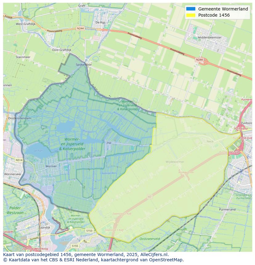 Afbeelding van het postcodegebied 1456 op de kaart.