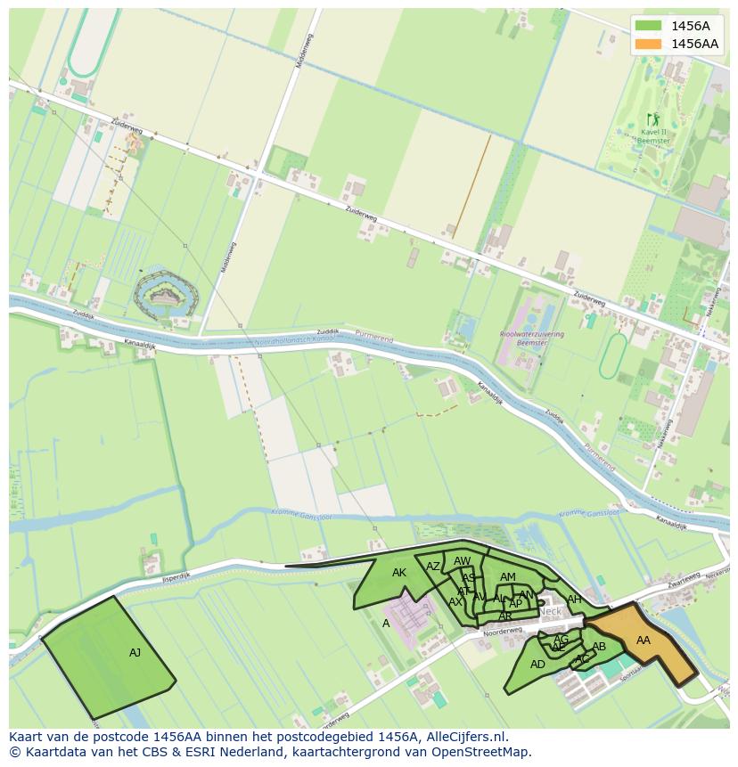 Afbeelding van het postcodegebied 1456 AA op de kaart.