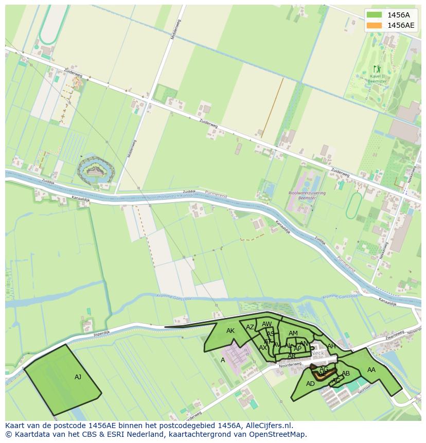 Afbeelding van het postcodegebied 1456 AE op de kaart.