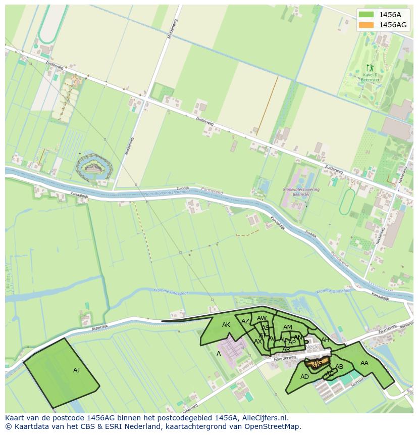 Afbeelding van het postcodegebied 1456 AG op de kaart.