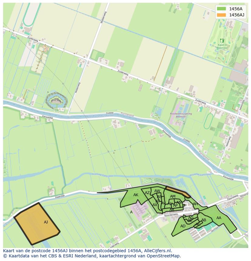 Afbeelding van het postcodegebied 1456 AJ op de kaart.