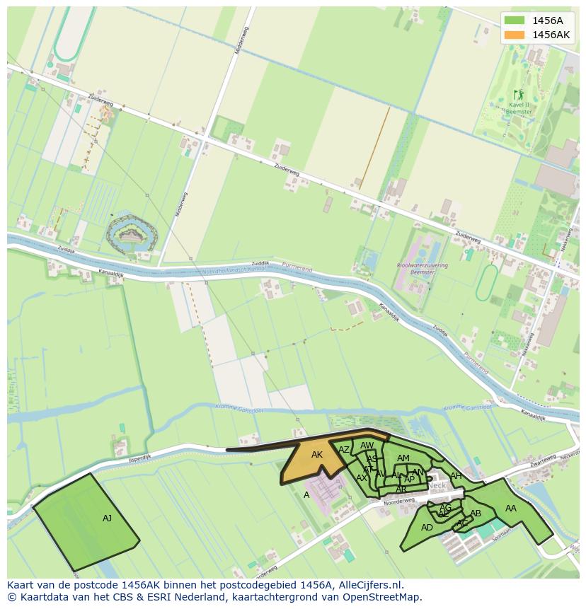 Afbeelding van het postcodegebied 1456 AK op de kaart.