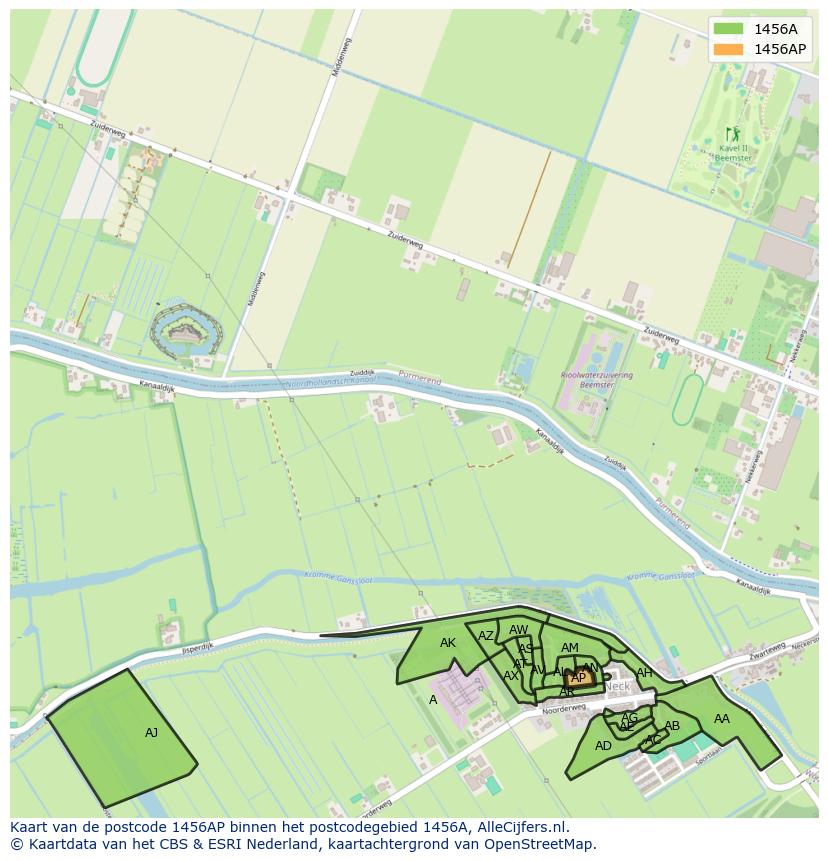 Afbeelding van het postcodegebied 1456 AP op de kaart.
