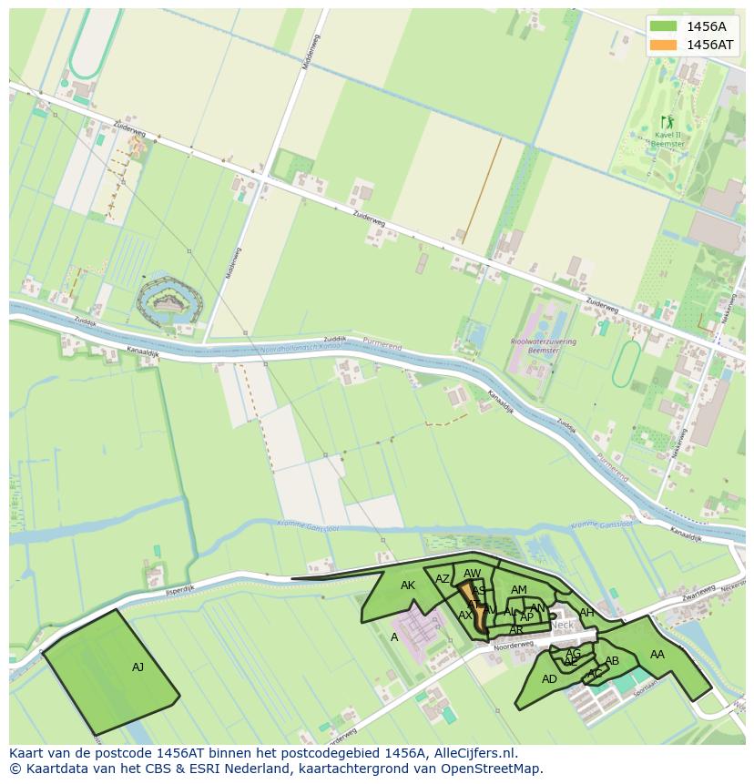 Afbeelding van het postcodegebied 1456 AT op de kaart.