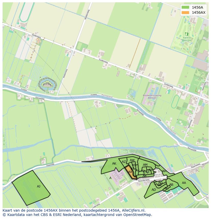 Afbeelding van het postcodegebied 1456 AX op de kaart.