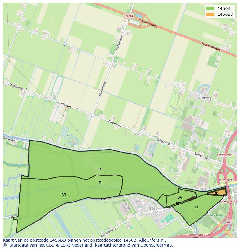 Afbeelding van het postcodegebied 1456 BD op de kaart.