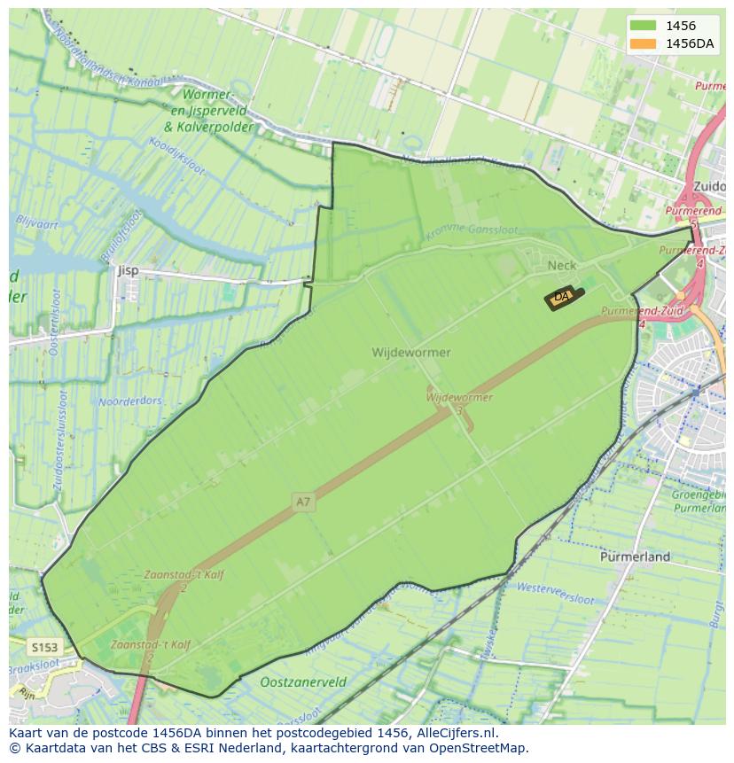 Afbeelding van het postcodegebied 1456 DA op de kaart.