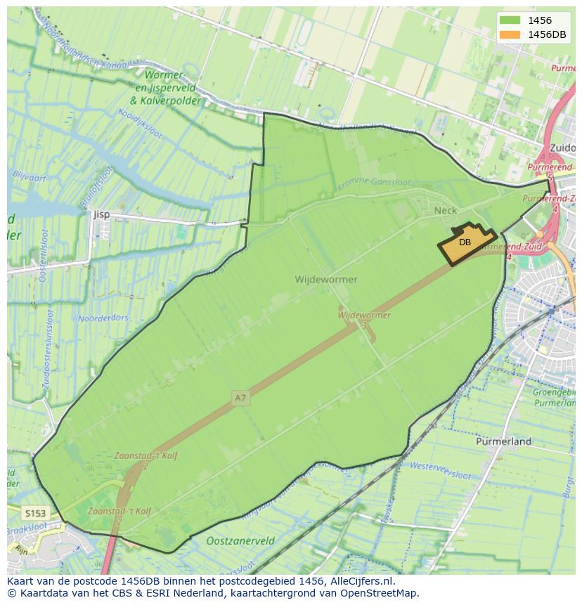 Afbeelding van het postcodegebied 1456 DB op de kaart.