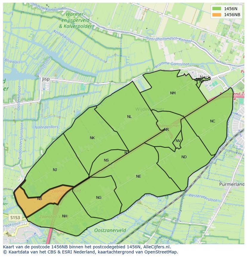 Afbeelding van het postcodegebied 1456 NB op de kaart.
