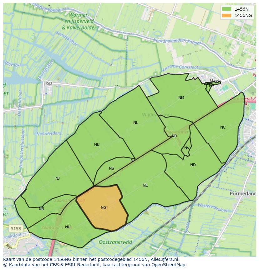 Afbeelding van het postcodegebied 1456 NG op de kaart.