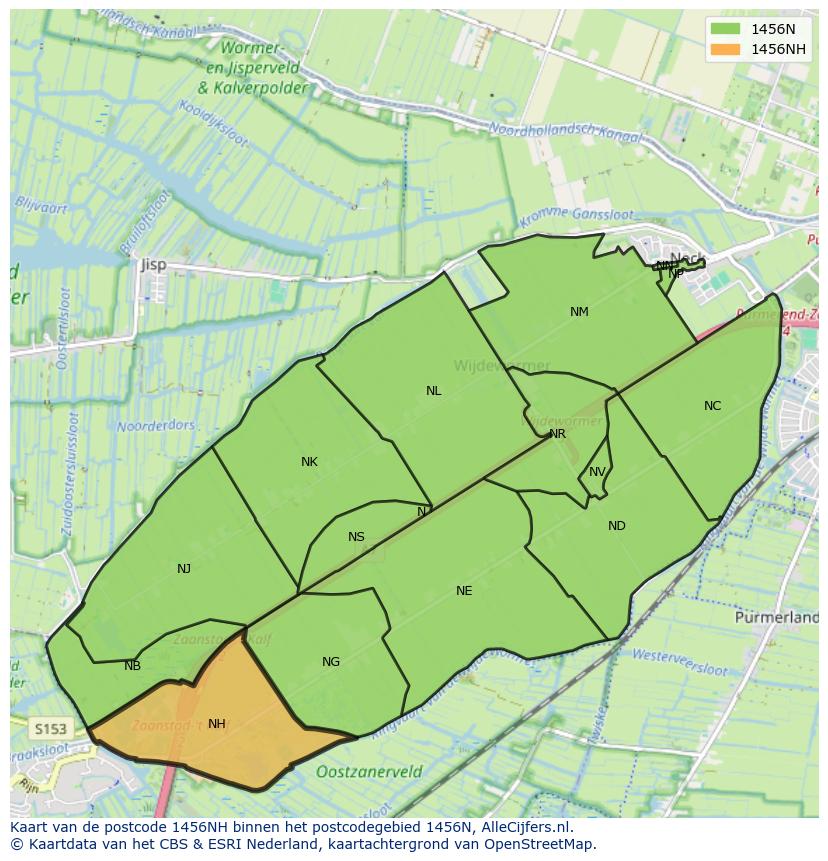 Afbeelding van het postcodegebied 1456 NH op de kaart.