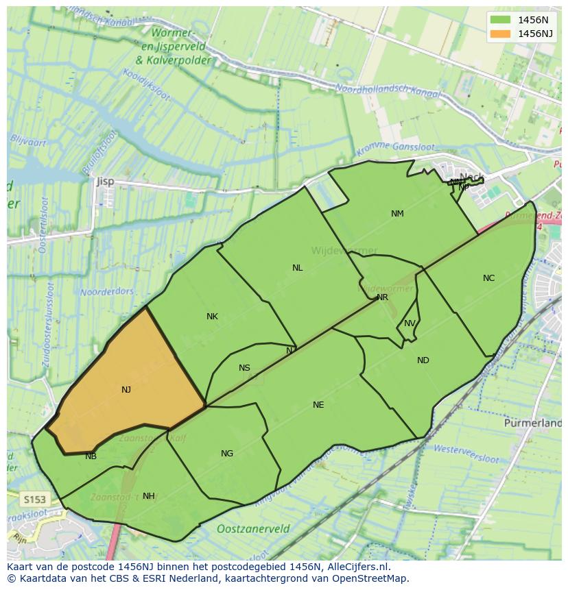 Afbeelding van het postcodegebied 1456 NJ op de kaart.