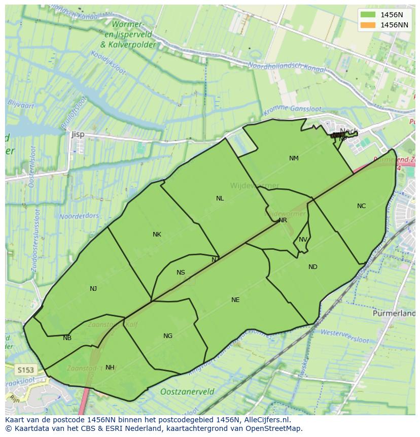 Afbeelding van het postcodegebied 1456 NN op de kaart.