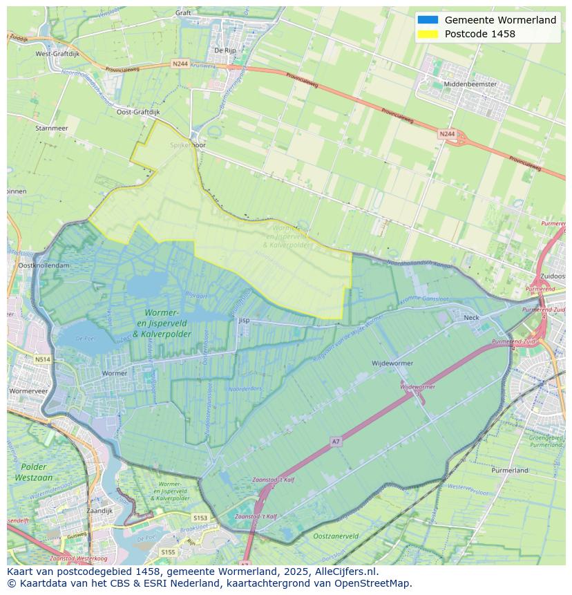 Afbeelding van het postcodegebied 1458 op de kaart.