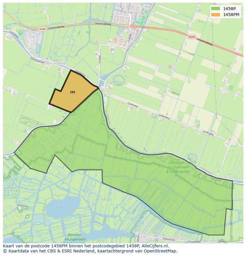 Afbeelding van het postcodegebied 1458 PM op de kaart.