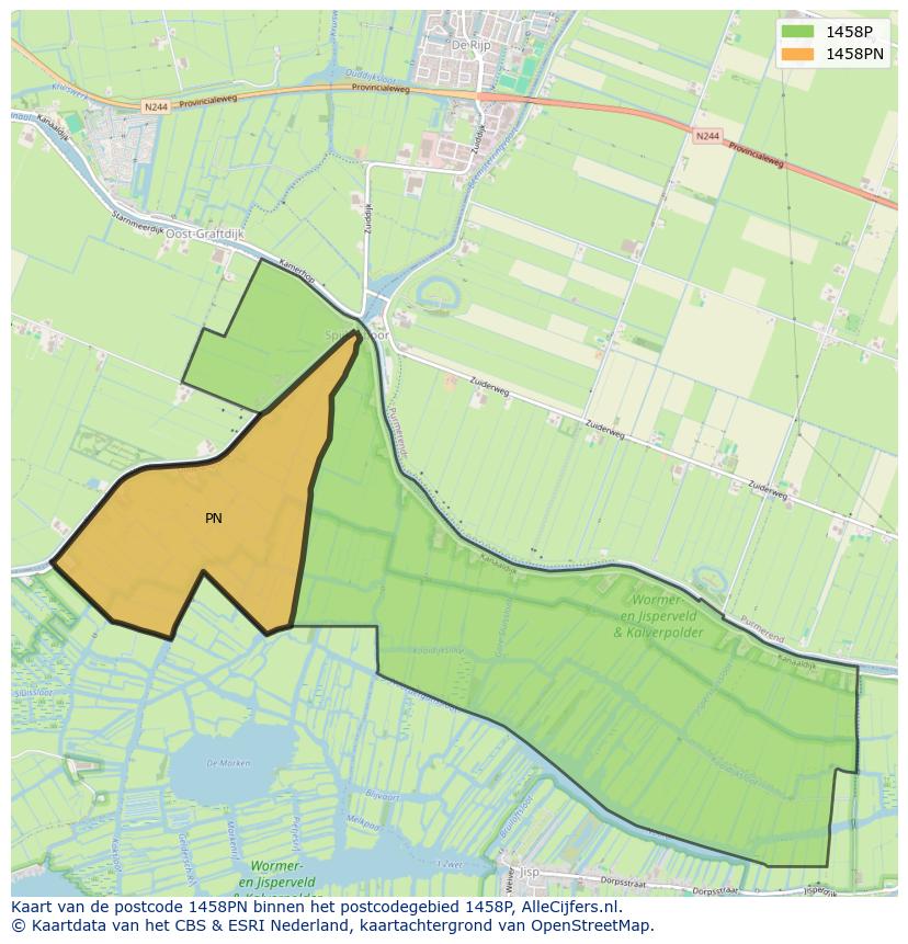 Afbeelding van het postcodegebied 1458 PN op de kaart.