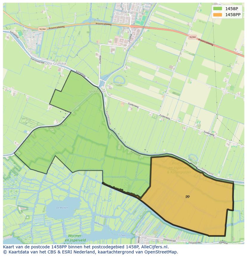Afbeelding van het postcodegebied 1458 PP op de kaart.