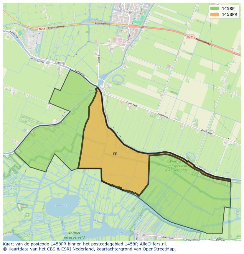 Afbeelding van het postcodegebied 1458 PR op de kaart.
