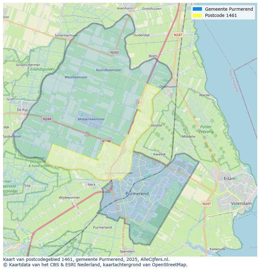Afbeelding van het postcodegebied 1461 op de kaart.