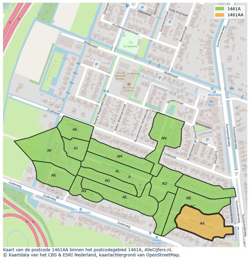 Afbeelding van het postcodegebied 1461 AA op de kaart.