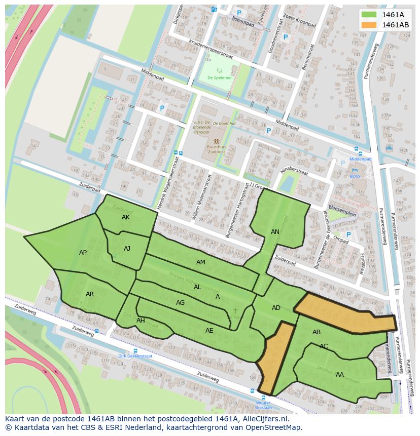 Afbeelding van het postcodegebied 1461 AB op de kaart.