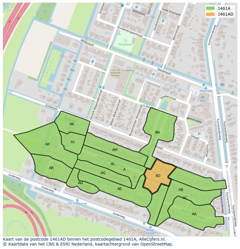 Afbeelding van het postcodegebied 1461 AD op de kaart.