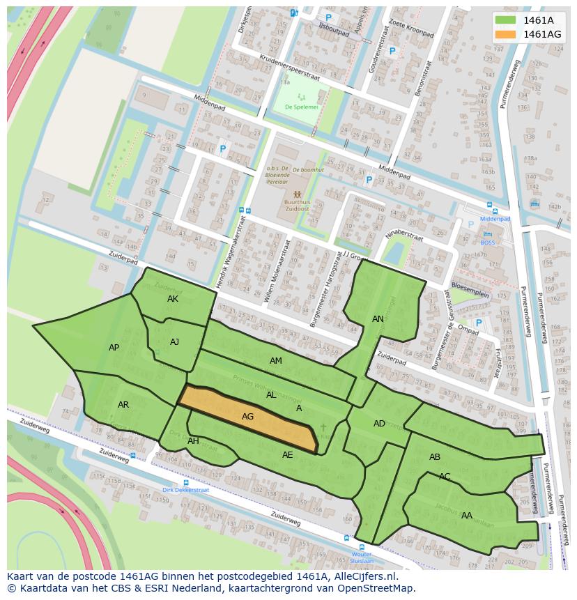 Afbeelding van het postcodegebied 1461 AG op de kaart.