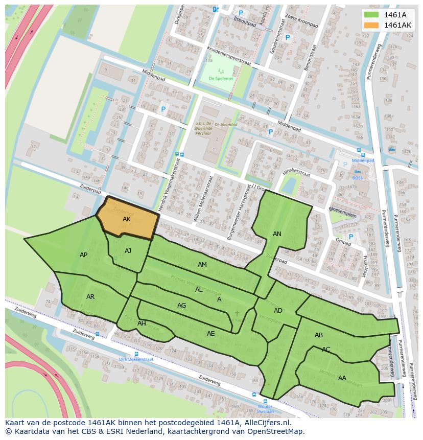 Afbeelding van het postcodegebied 1461 AK op de kaart.