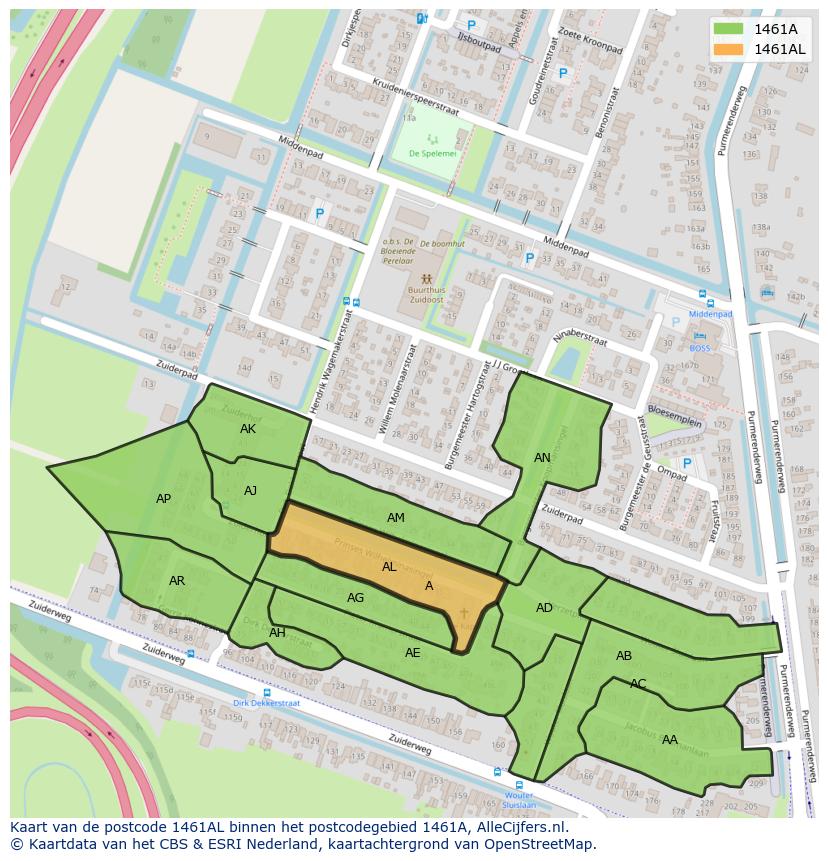 Afbeelding van het postcodegebied 1461 AL op de kaart.