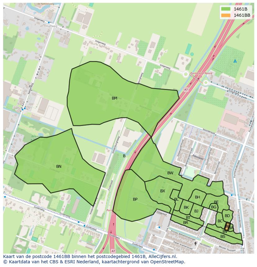Afbeelding van het postcodegebied 1461 BB op de kaart.