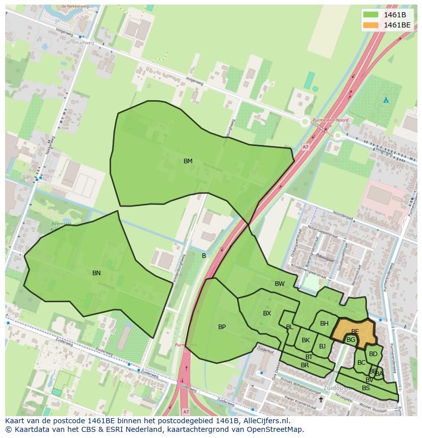 Afbeelding van het postcodegebied 1461 BE op de kaart.