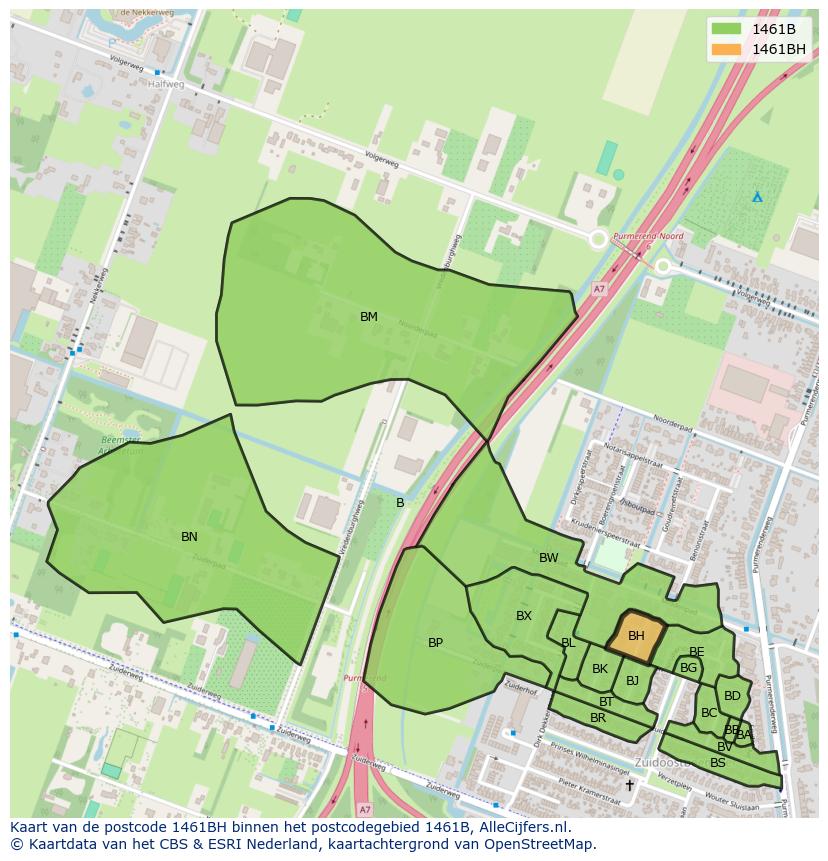 Afbeelding van het postcodegebied 1461 BH op de kaart.