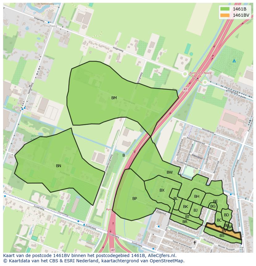 Afbeelding van het postcodegebied 1461 BV op de kaart.