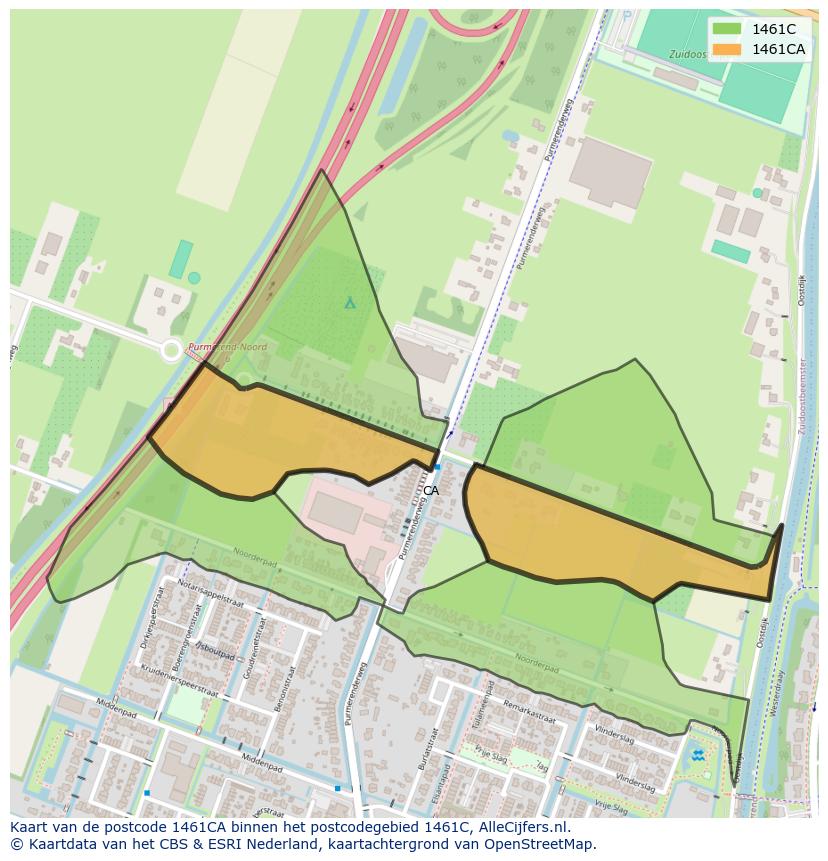 Afbeelding van het postcodegebied 1461 CA op de kaart.